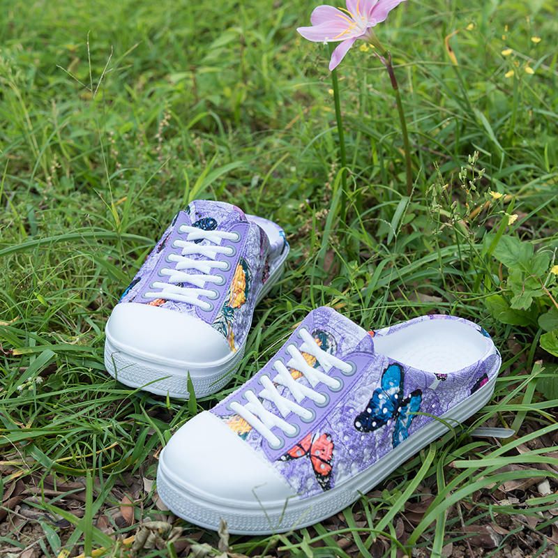 Sandalias Ahuecadas Con Estampado De Mariposas A La Moda Para Mujer