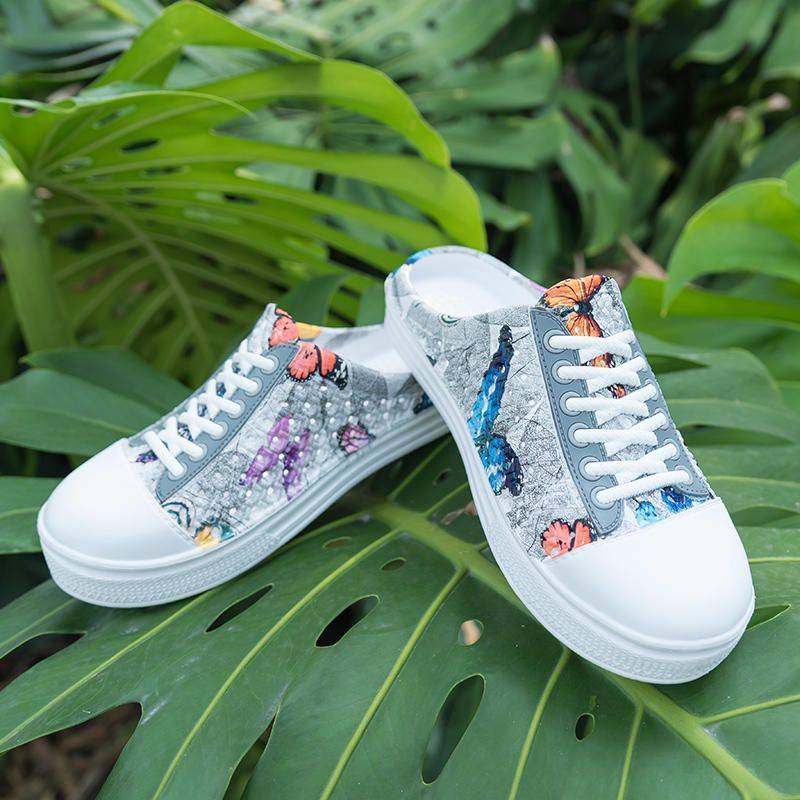 Sandalias Ahuecadas Con Estampado De Mariposas A La Moda Para Mujer