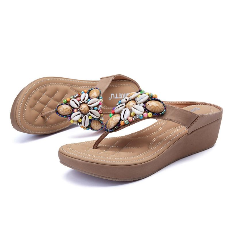 Sandalias Casuales Bohemias De Diamantes De Imitación De Playa De Verano Para Mujer