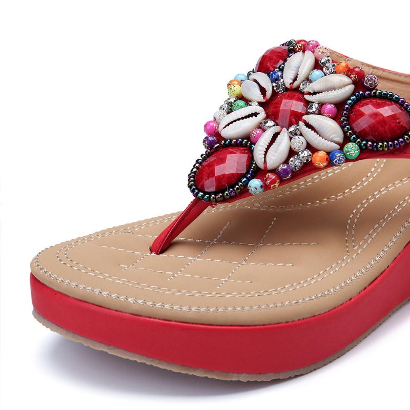 Sandalias Casuales Bohemias De Diamantes De Imitación De Playa De Verano Para Mujer