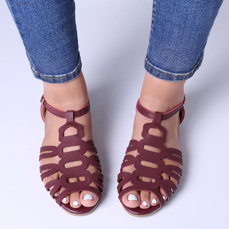 Sandalias Casuales Con Hebilla Ligera Hueca Para Mujer