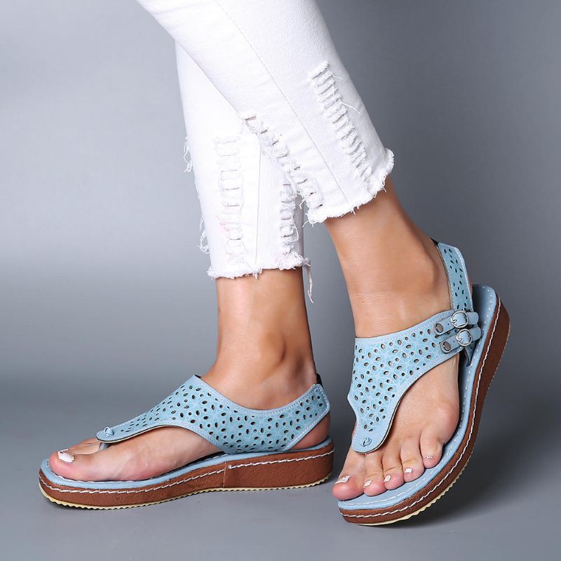 Sandalias Casuales Con Hebilla Y Punta Hueca Para Mujer