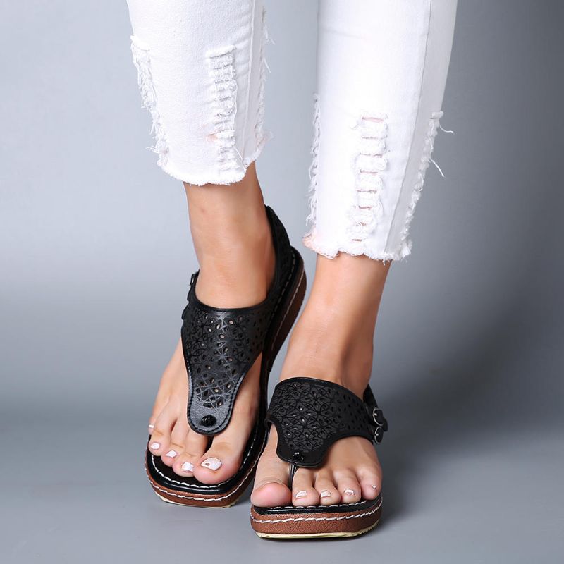 Sandalias Casuales Con Hebilla Y Punta Hueca Para Mujer