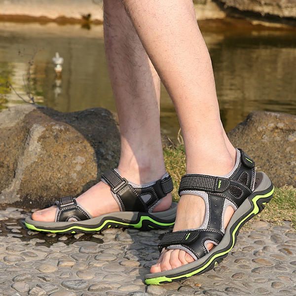 Sandalias Cómodas De Cuero Genuino Transpirable Con Lazo De Gancho Para Hombre