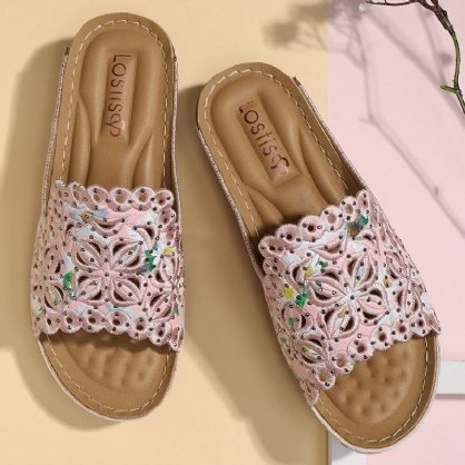 Sandalias Cómodas De Masaje Con Estampado Floral Ahuecado Para Mujer