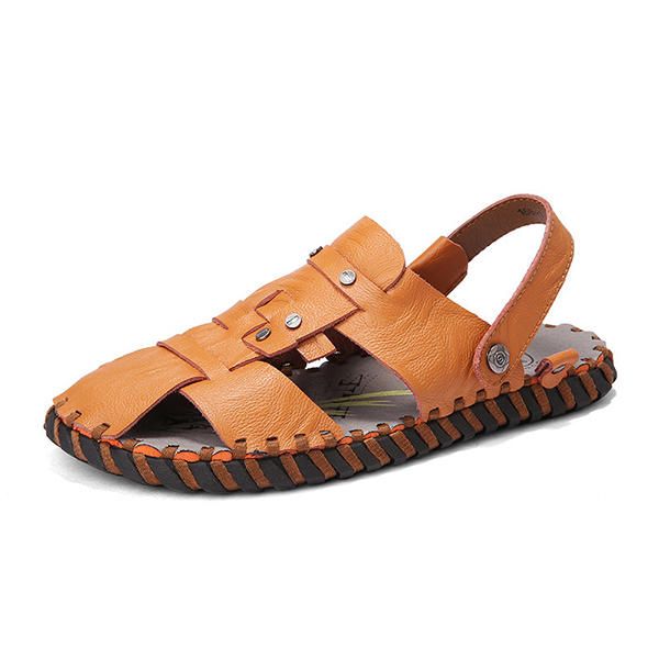 Sandalias Cómodas De Verano De Cuero Genuino De Dos Vías Para Hombre