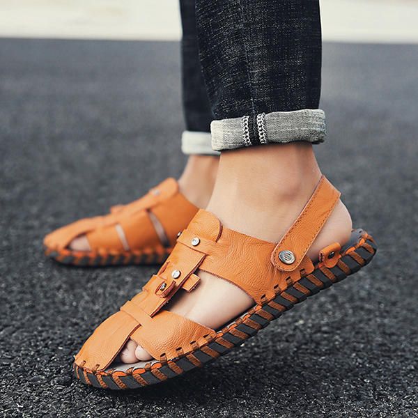 Sandalias Cómodas De Verano De Cuero Genuino De Dos Vías Para Hombre