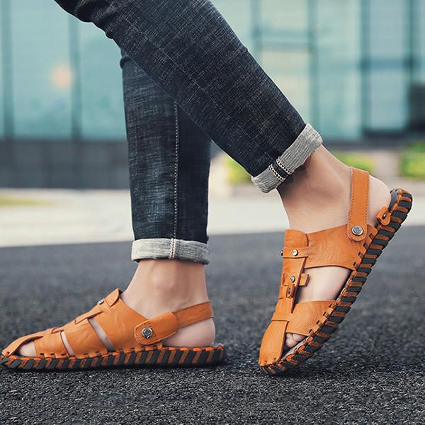 Sandalias Cómodas De Verano De Cuero Genuino De Dos Vías Para Hombre