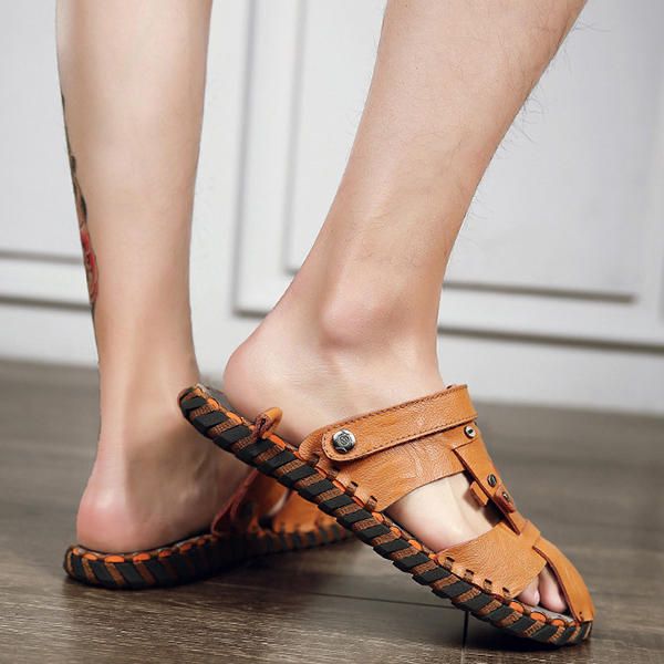 Sandalias Cómodas De Verano De Cuero Genuino De Dos Vías Para Hombre