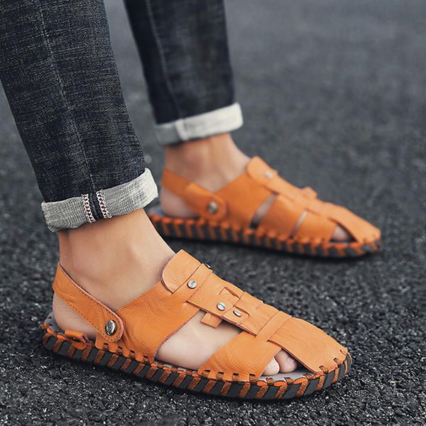 Sandalias Cómodas De Verano De Cuero Genuino De Dos Vías Para Hombre