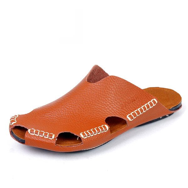 Sandalias Con Agujeros Hechos A Mano Para Hombre Zapatillas Frescas De Cuero Ligero