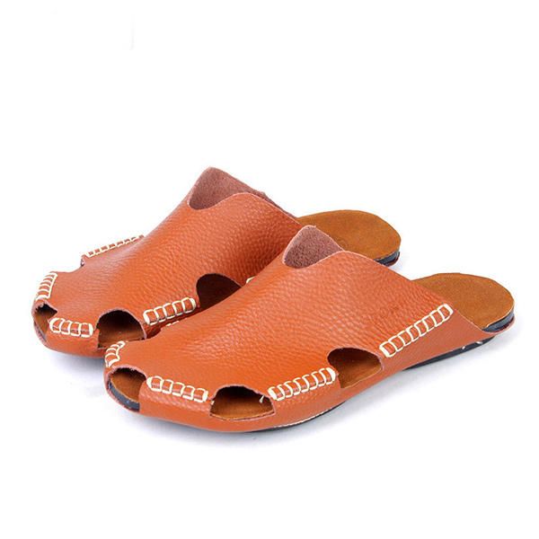 Sandalias Con Agujeros Hechos A Mano Para Hombre Zapatillas Frescas De Cuero Ligero