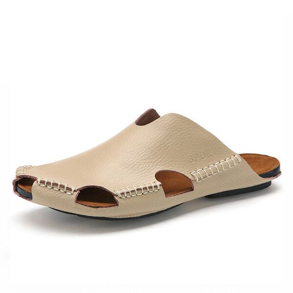 Sandalias Con Agujeros Hechos A Mano Para Hombre Zapatillas Frescas De Cuero Ligero