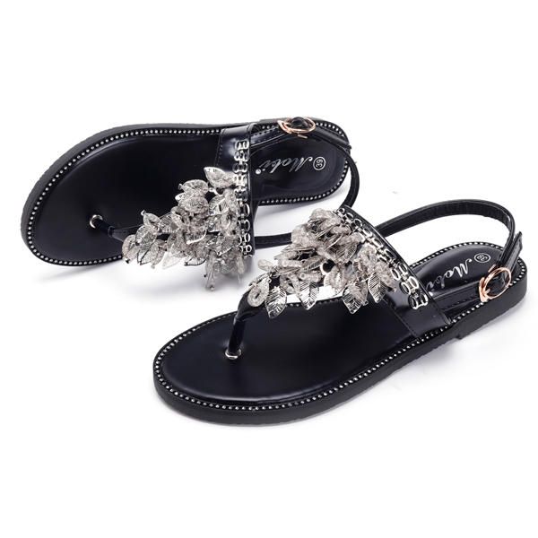 Sandalias Con Cuentas De Diamantes De Imitación Zapatos Romanos Casuales Para Mujer