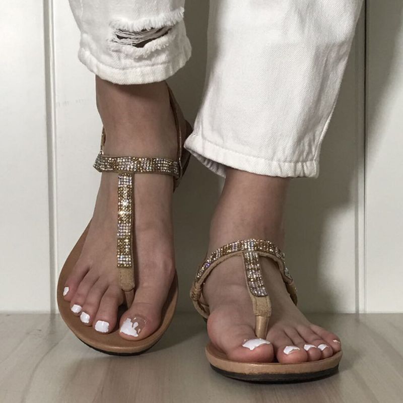 Sandalias Con Hebilla De Diamantes De Imitación Para Mujer Cómodas Y Antideslizantes Con Clip De Playa