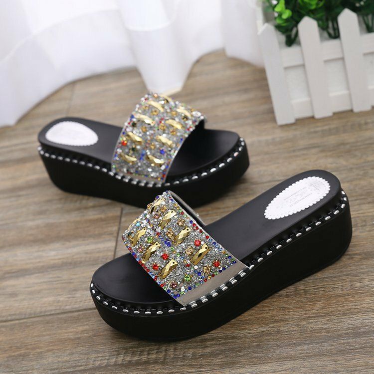 Sandalias Con Plataforma De Decoración De Diamantes De Imitación Para Mujer