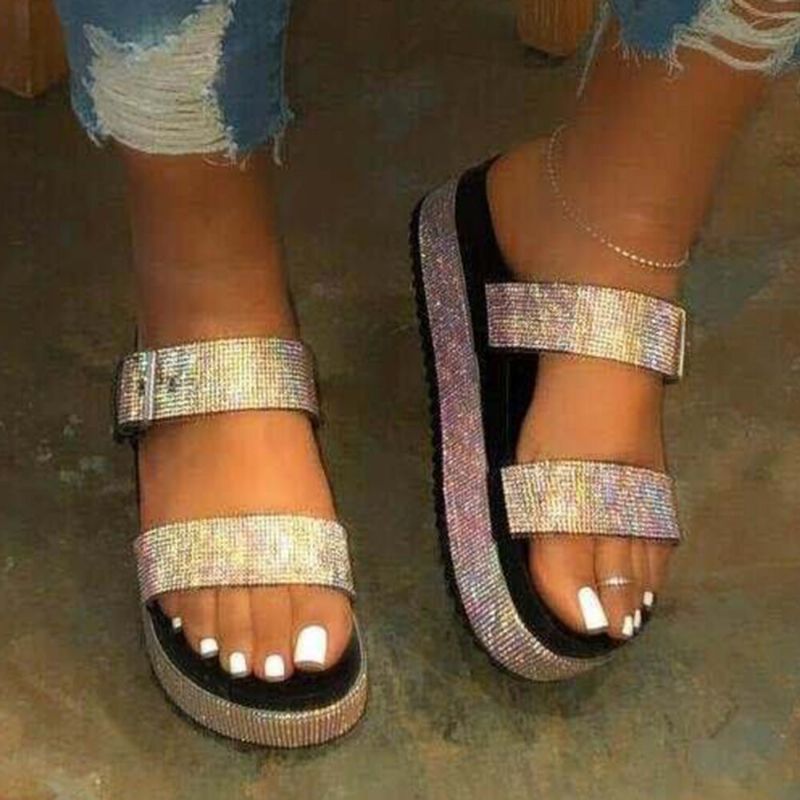 Sandalias Con Plataforma De Fiesta Cómoda Rhinestoen Con Punta Abierta Para Mujer