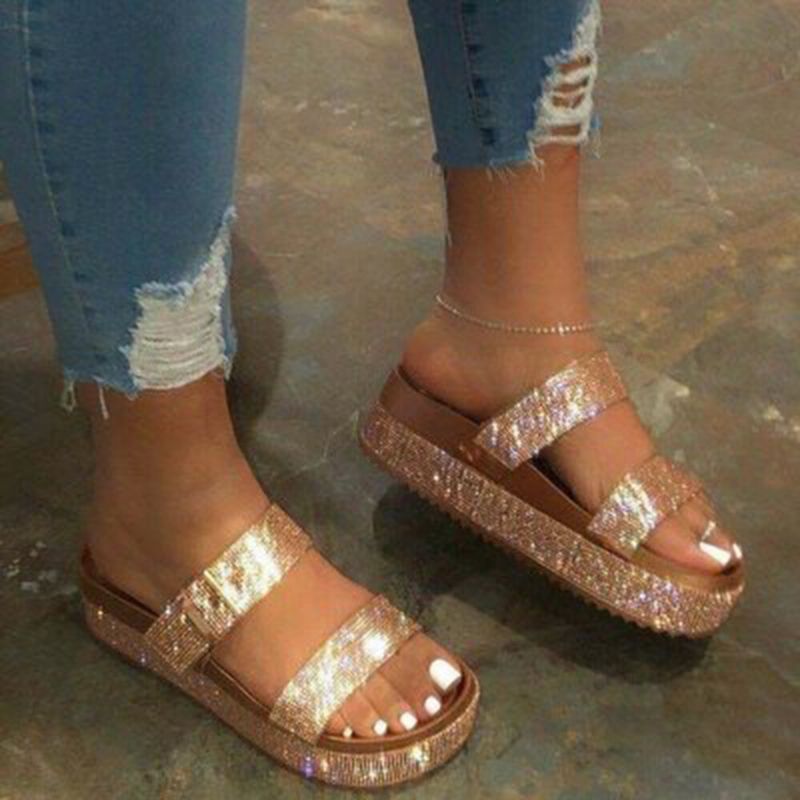 Sandalias Con Plataforma De Fiesta Cómoda Rhinestoen Con Punta Abierta Para Mujer