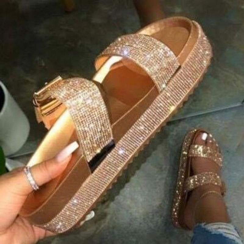 Sandalias Con Plataforma De Fiesta Cómoda Rhinestoen Con Punta Abierta Para Mujer