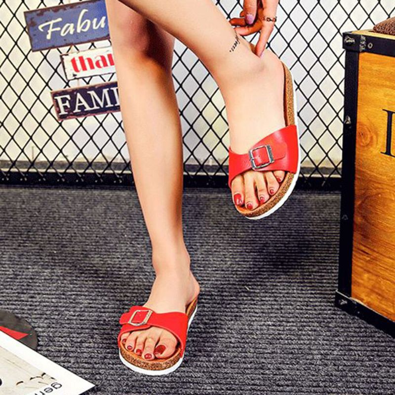 Sandalias De Corcho Con Plataforma Y Punta Abierta De Playa Informal Para Mujer