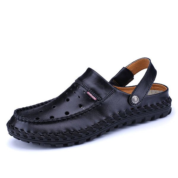 Sandalias De Cuero Ahuecadas Transpirables Para Hombres