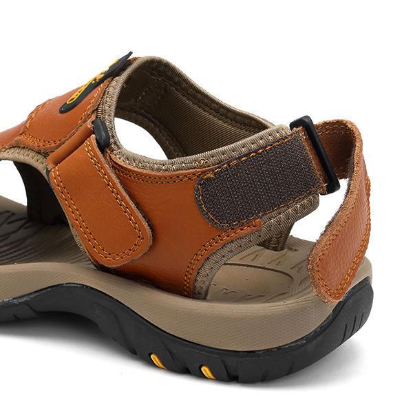 Sandalias De Cuero Casuales Cómodas Con Punta Anticolisión Para Hombres