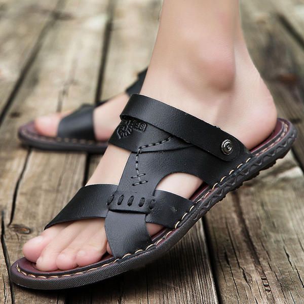 Sandalias De Cuero De Dos Vías Transpirables Informales Para Hombre