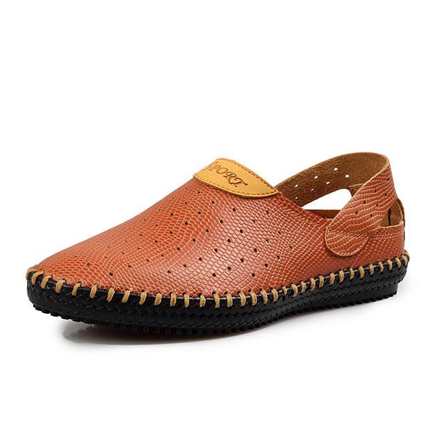 Sandalias De Cuero Genuino Con Aberturas Transpirables Para Hombres