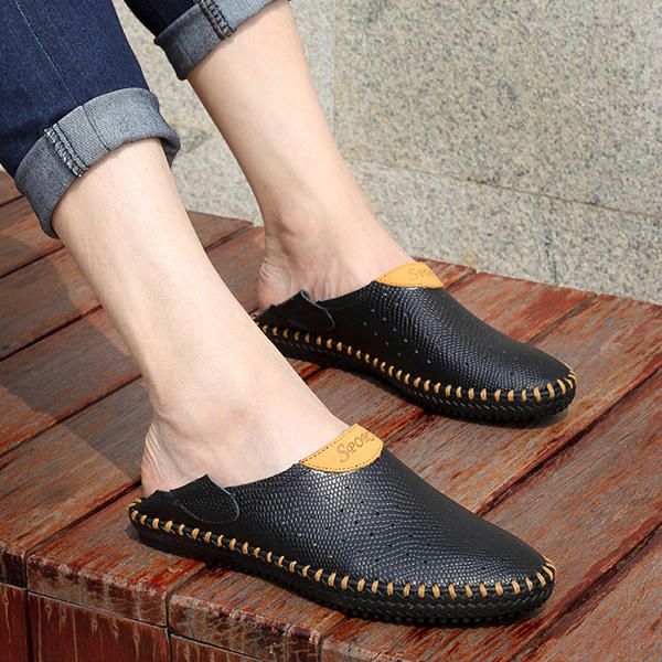 Sandalias De Cuero Genuino Con Aberturas Transpirables Para Hombres