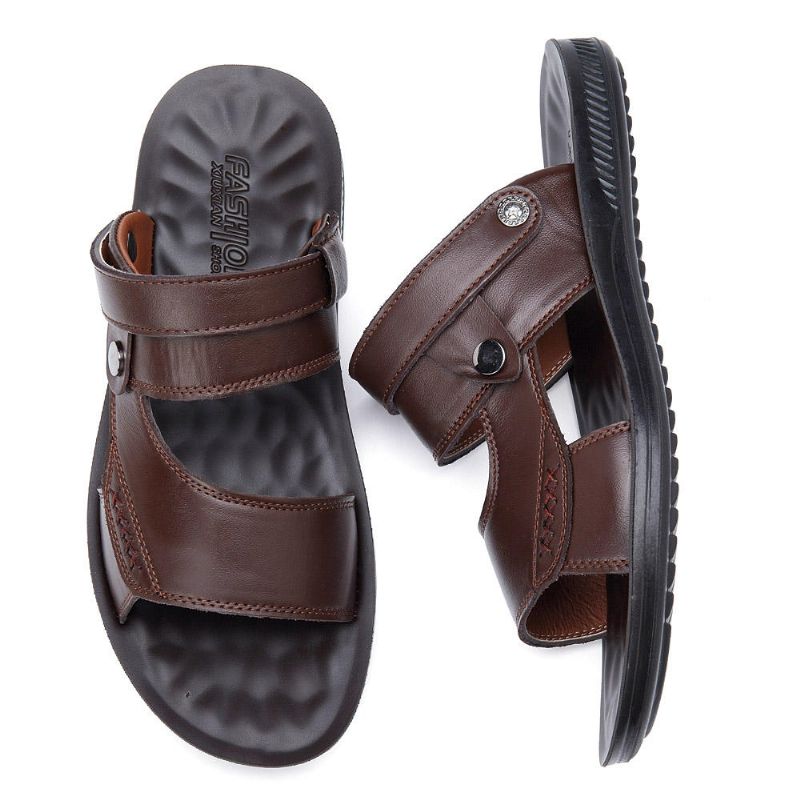 Sandalias De Cuero Genuino Con Suela Cómoda Para Hombre Zapatos De Uso Bidireccional