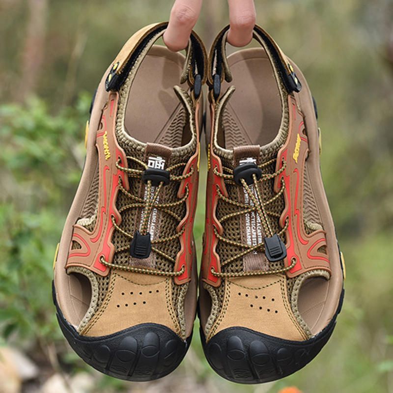 Sandalias De Cuero Genuino Para Senderismo Al Aire Libre Con Puntera Anticolisión Para Hombres