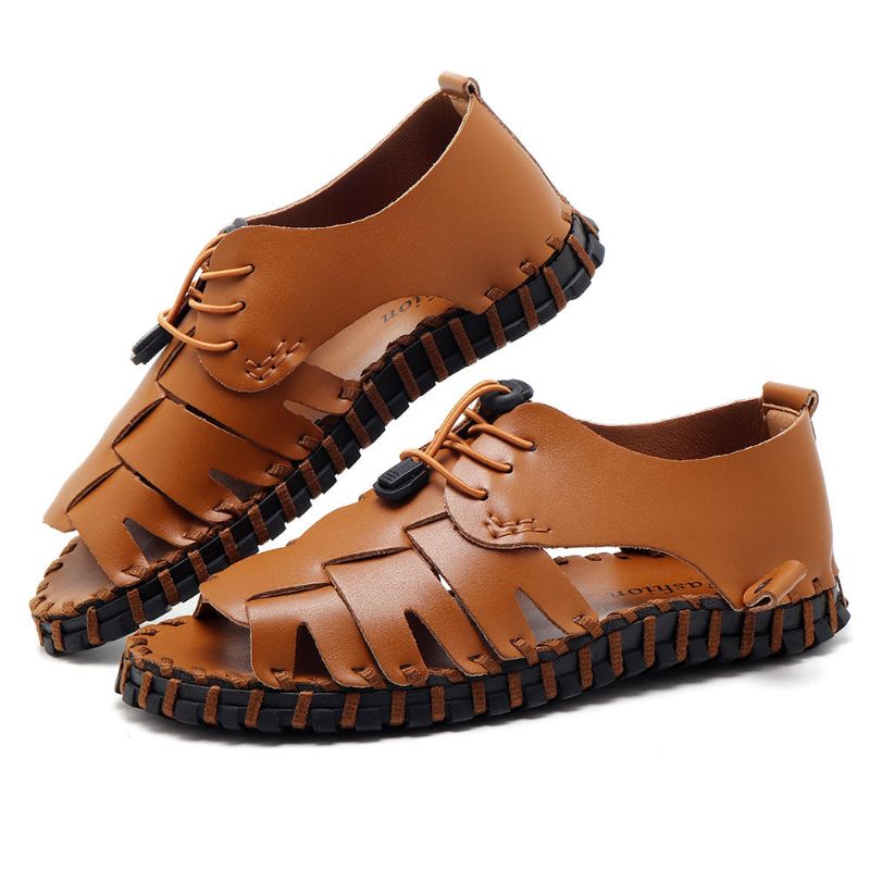 Sandalias De Cuero Genuino Suave Para Hombres Zapatos Transpirables