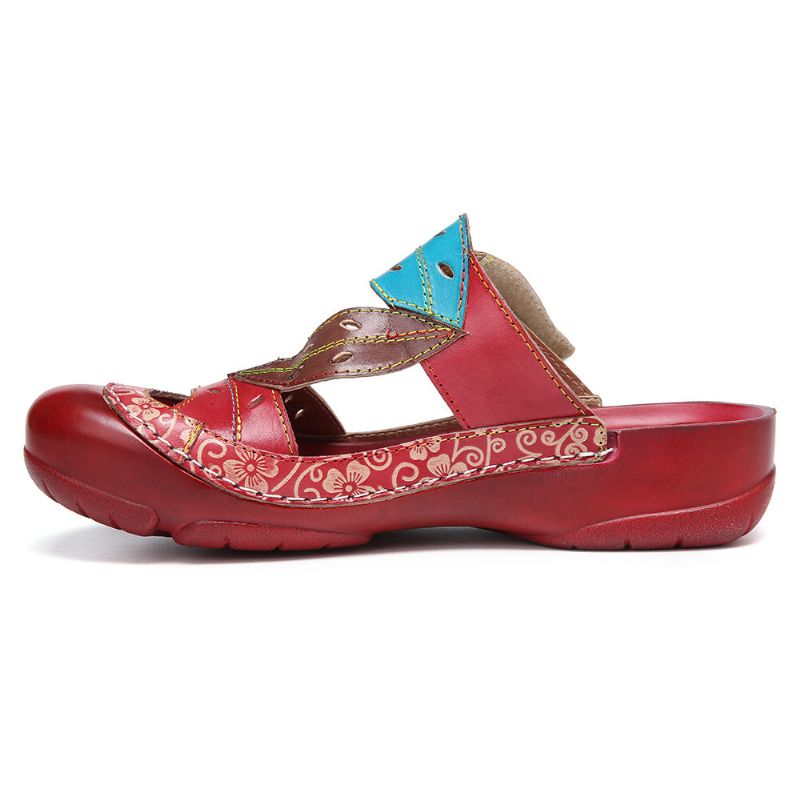 Sandalias De Cuero Hecho A Mano Con Corte Floral Con Cuentas Y Correa Ajustable Slip-on Mulas Zuecos