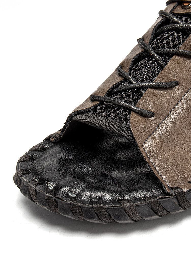 Sandalias De Cuero Suave Cómodas Con Costura A Mano De Dos Vías Para Hombre Correa De Talón Ajustable