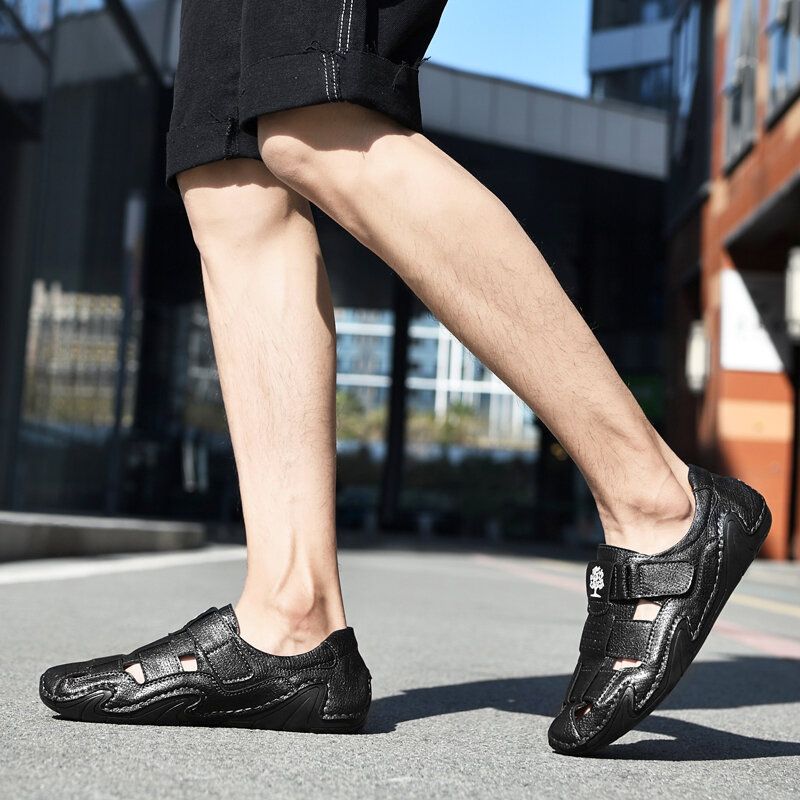 Sandalias De Cuero Tejidas A Mano Con Gancho De Estilo Tejido Para Hombre