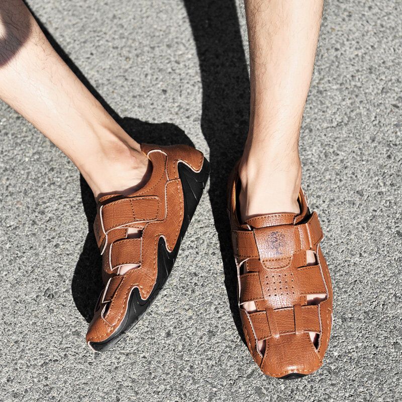 Sandalias De Cuero Tejidas A Mano Con Gancho De Estilo Tejido Para Hombre