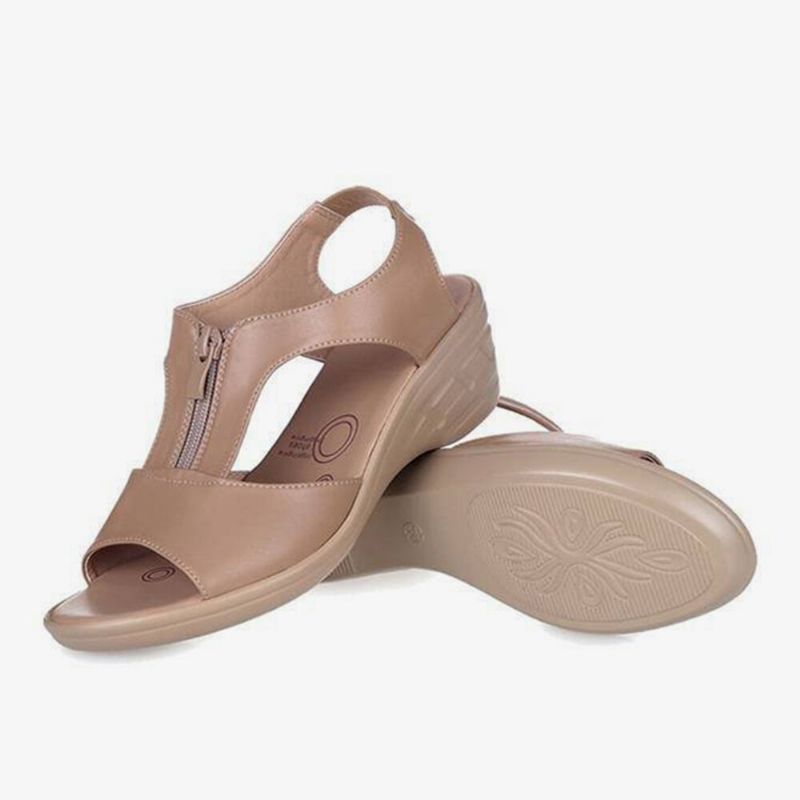 Sandalias De Cuña Casual Usable Con Cremallera Frontal De Color Sólido Para Mujer