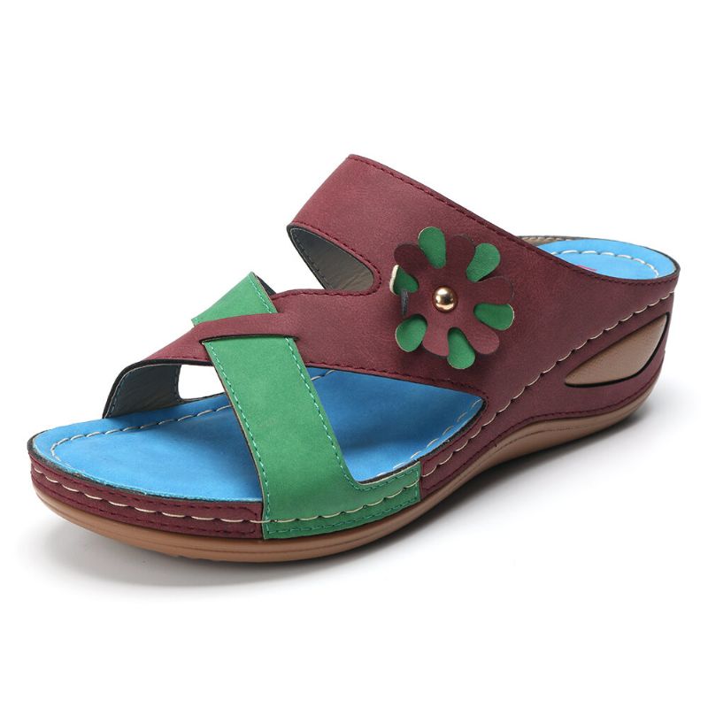 Sandalias De Cuña Con Costura De Color Cómodo Informal Floral De Gran Tamaño