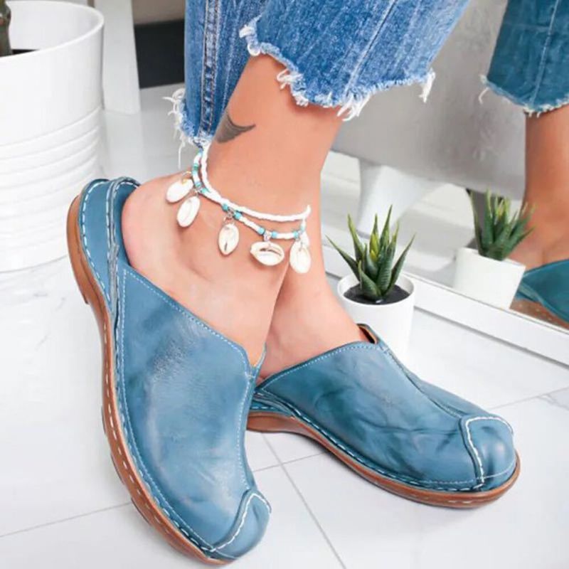 Sandalias De Cuña Informales Con Deslizamiento Sin Espalda Retro Para Mujer