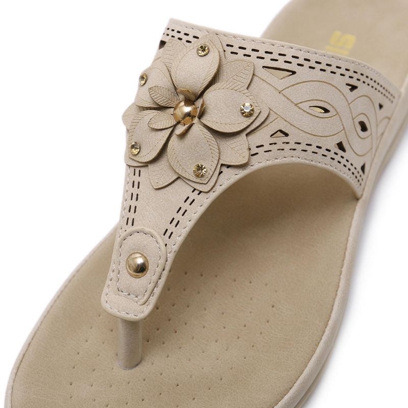 Sandalias De Cuña Informales Suaves Para Mujer Zapatos Florales Ahuecados