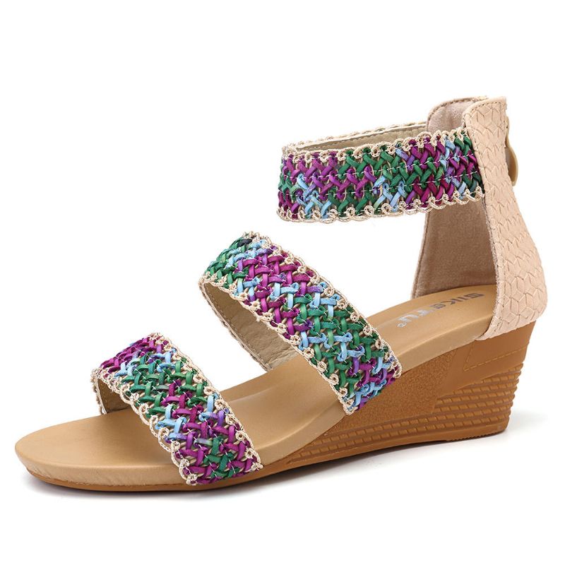 Sandalias De Cuña De Tacón Grueso Para Mujer Zapatos Casuales Bohemios Tejidos