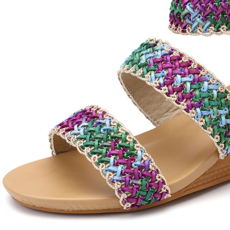 Sandalias De Cuña De Tacón Grueso Para Mujer Zapatos Casuales Bohemios Tejidos