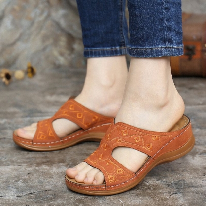 Sandalias De Cuña De Verano Con Punta Abierta Y Bordados Para Mujer Cómodos Y Casuales