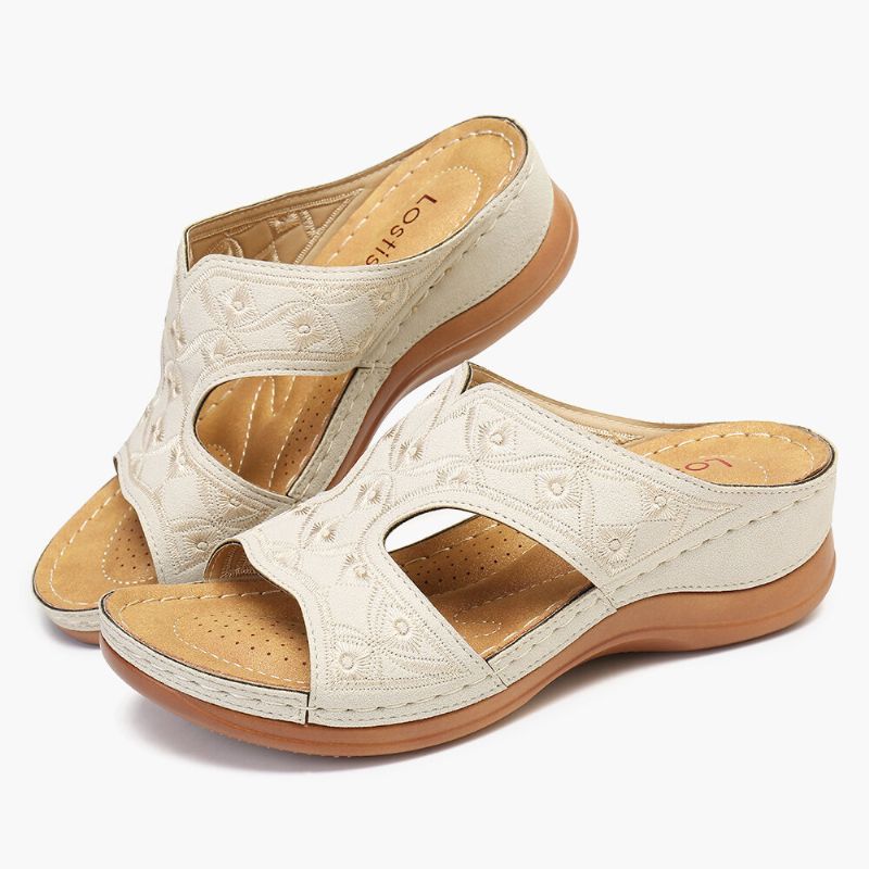 Sandalias De Cuña De Verano Con Punta Abierta Y Bordados Para Mujer Cómodos Y Casuales