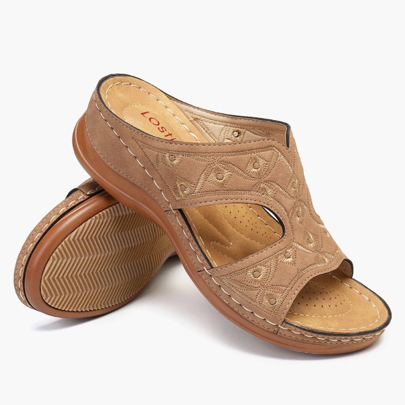 Sandalias De Cuña De Verano Con Punta Abierta Y Bordados Para Mujer Cómodos Y Casuales