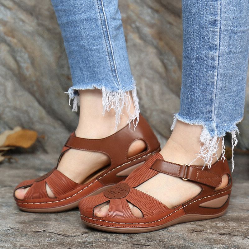 Sandalias De Cuña De Verano Informales Con Costura De Color Transpirable Con Recorte Para Mujer