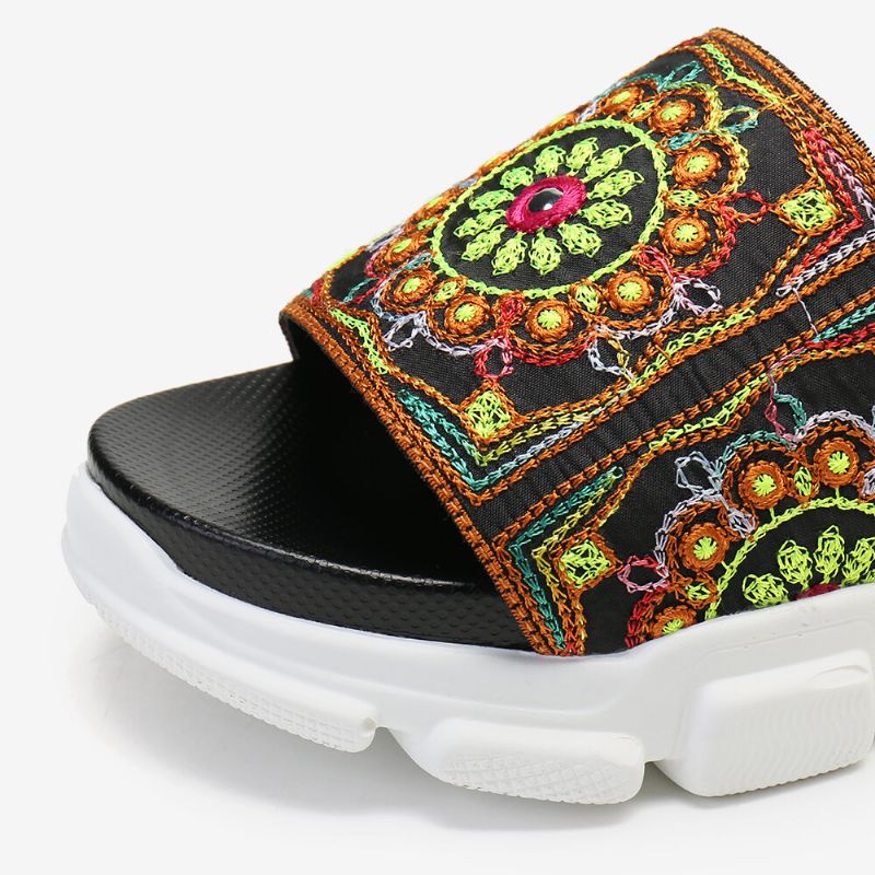 Sandalias Deportivas De Plataforma Con Hebilla Bordada De Colores Para Mujer