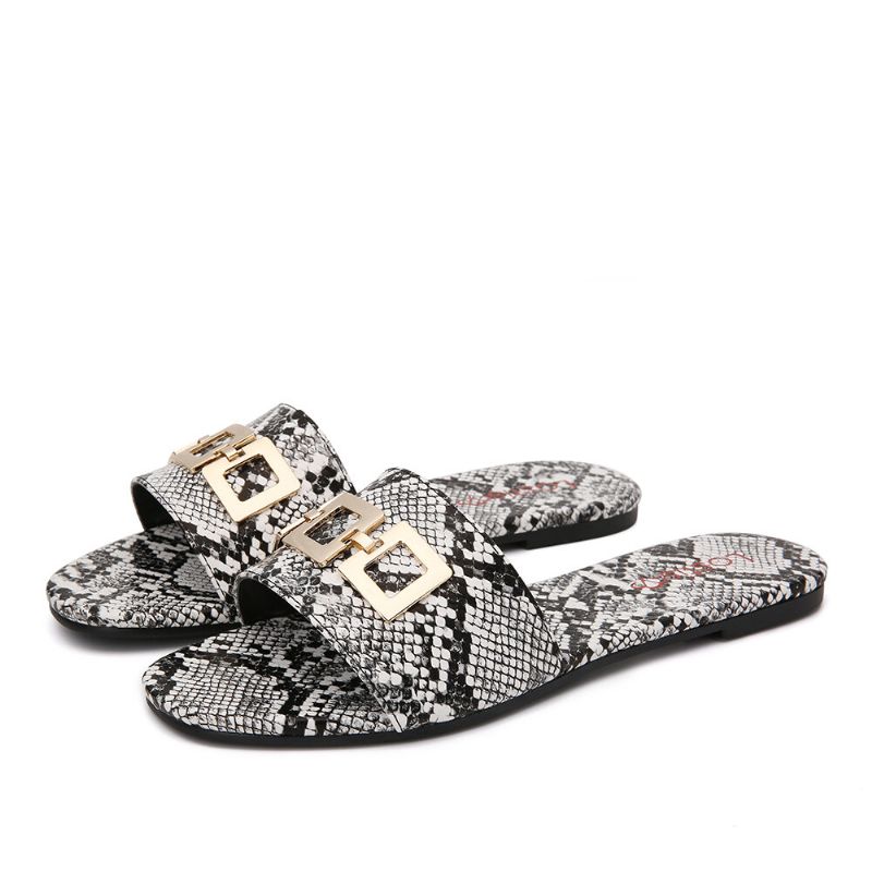 Sandalias De Diapositivas Casuales Con Decoración De Hebilla De Metal Para Mujer