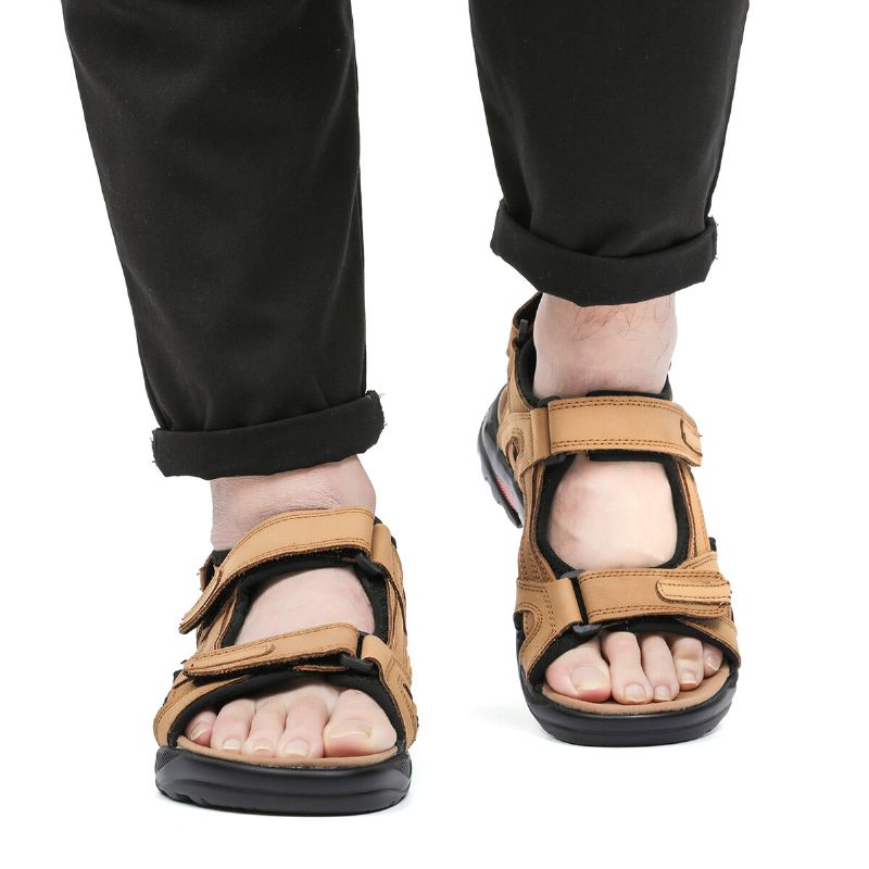 Sandalias De Exterior De Suela Suave Informal Antideslizantes De Cuero Genuino Para Hombre