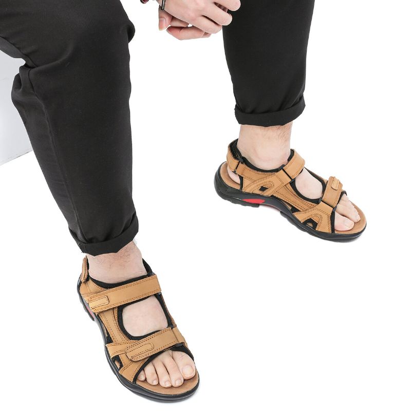 Sandalias De Exterior De Suela Suave Informal Antideslizantes De Cuero Genuino Para Hombre